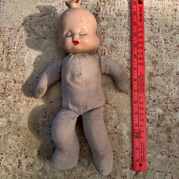3-Faced Very Old Baby Doll - Composition Head & Stuffed Body - Picture 3 of 10